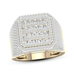 Men's Baguette & Round-Cut Diamond Octagon Double Frame Ring 2-1/2 ct tw 14K Yellow Gold Size 10