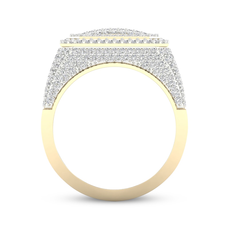 Main Image 4 of Men's Baguette & Round-Cut Diamond Octagon Double Frame Ring 2-1/2 ct tw 14K Yellow Gold Size 10