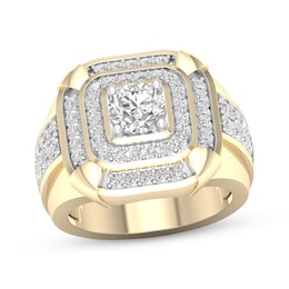 Men's Round-Cut Diamond Cushion-Shaped Ring 2 ct tw 14K Yellow Gold Size 10