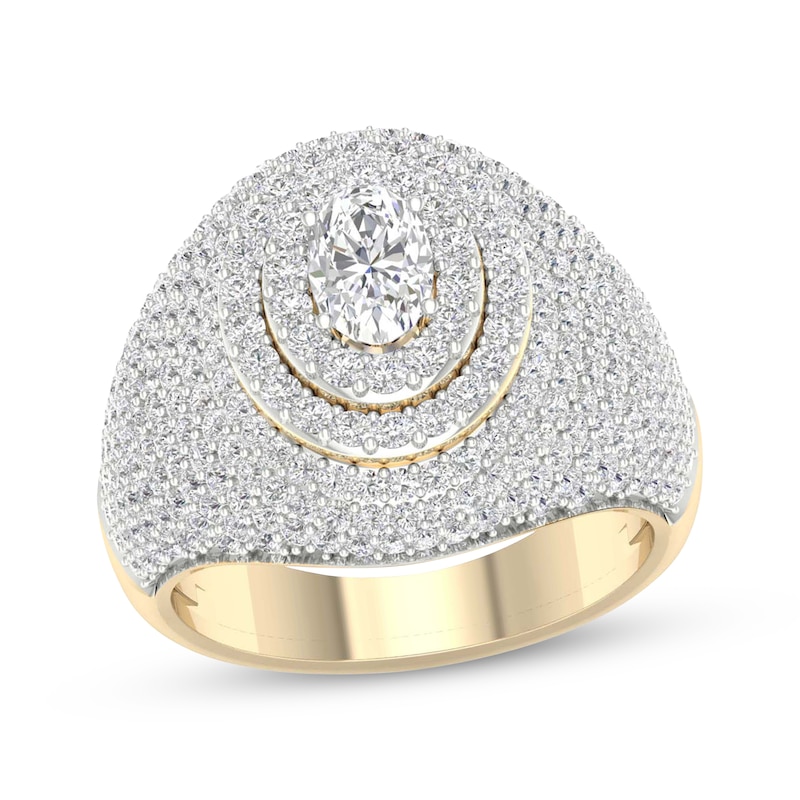 Main Image 1 of Men's Oval & Round-Cut Diamond Ring 3 ct tw 14K Yellow Gold Size 10