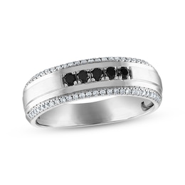 Men's Black & White Round-Cut Diamond Wedding Band 3/8 ct tw 10K White Gold