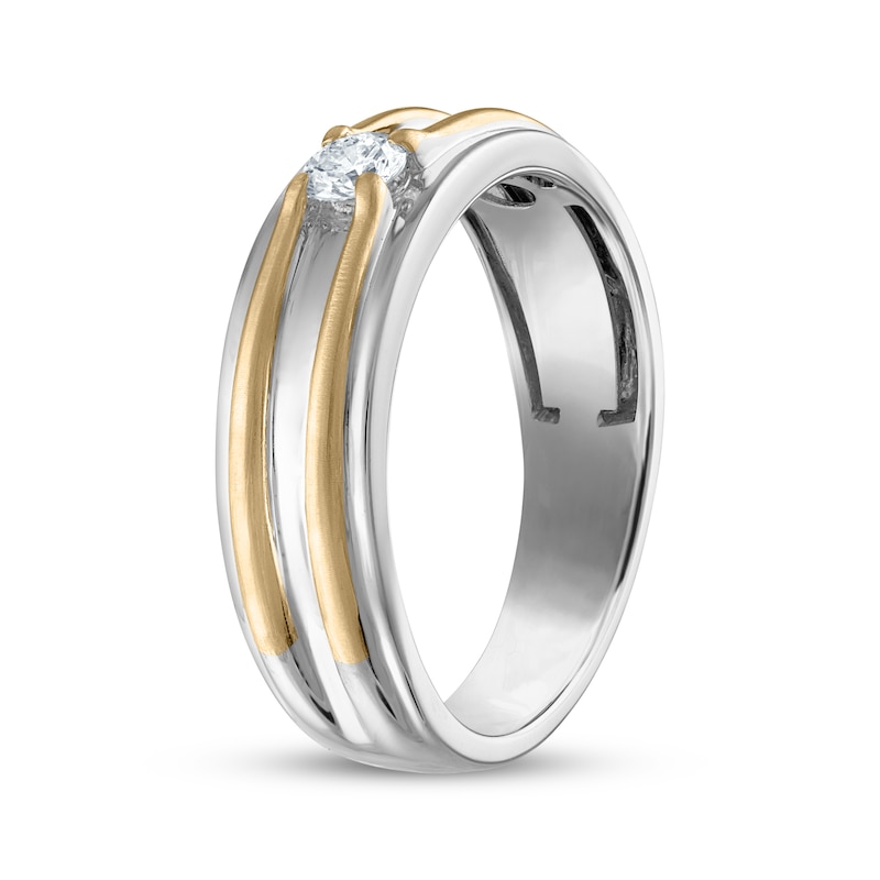 Main Image 2 of Men's Round-Cut Diamond Wedding Band 1/5 ct tw 10K Two-Tone Gold