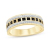 Thumbnail Image 1 of Men's Square-Cut Black Black & Round-Cut White Diamond Wedding Band 3/4 ct tw 10K Two-Tone Gold