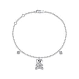 Teddy Bear Jewelry Collection Honoring St. Jude Diamond Charm Bracelet 1/20 ct tw Sterling Silver 7.5&quot;