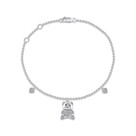 Teddy Bear Jewelry Collection Honoring St. Jude Diamond Charm Bracelet 1/20 ct tw Sterling Silver 7.5"