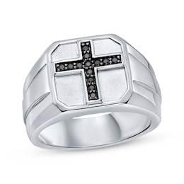 Men's Black Diamond Cross Ring 1/6 ct tw Sterling Silver