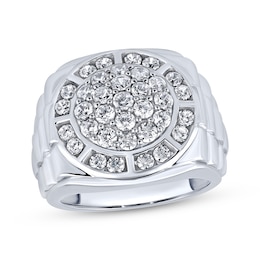 Men's Diamond Halo Cluster Ring 2 ct tw Sterling Silver