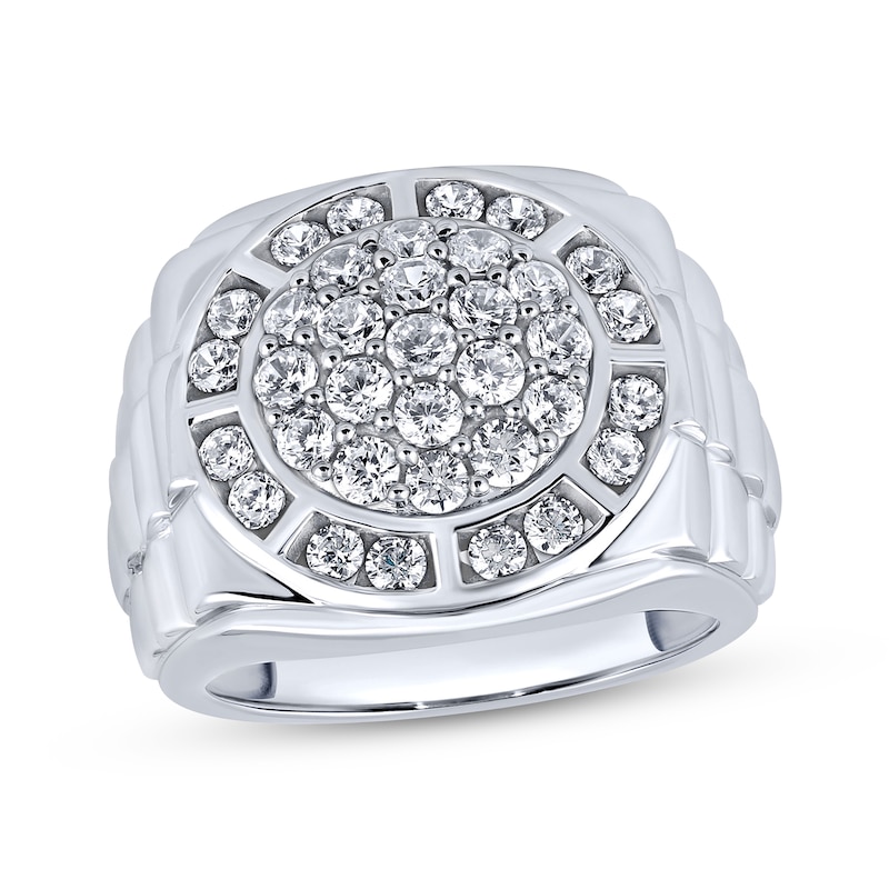 Main Image 1 of Men's Diamond Halo Cluster Ring 2 ct tw Sterling Silver