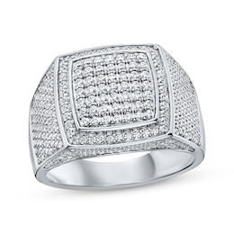 Men's Diamond Square Ring 2 ct tw Sterling Silver