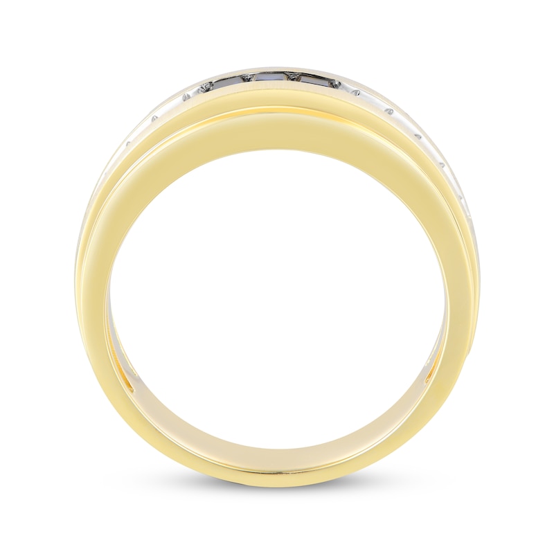 Main Image 3 of Men's Square-Cut Blue Sapphire & Diamond Wedding Band 1/4 ct tw 10K Yellow Gold