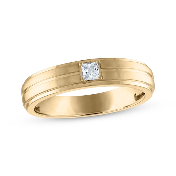 Men's Square-Cut Diamond Solitaire Wedding Band 1/10 ct tw 14K Yellow Gold