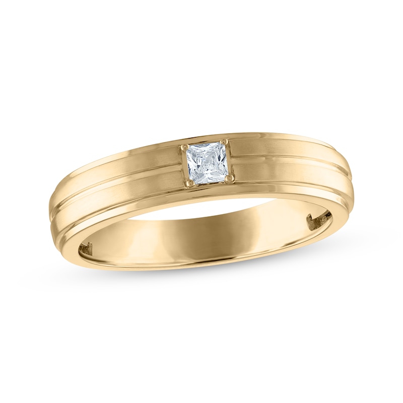 Main Image 1 of Men's Square-Cut Diamond Solitaire Wedding Band 1/10 ct tw 14K Yellow Gold