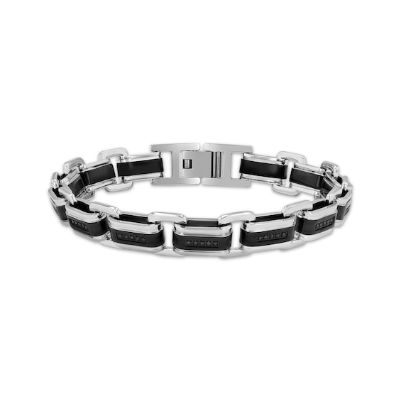 Men's Black Diamond Link Bracelet 1/4 ct tw Stainless Steel & Black Ion Plating 8.5"