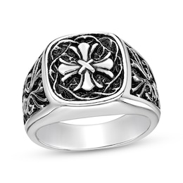 Men's Antique-Finish Fleur-De-Lis Cross Ring Stainless Steel