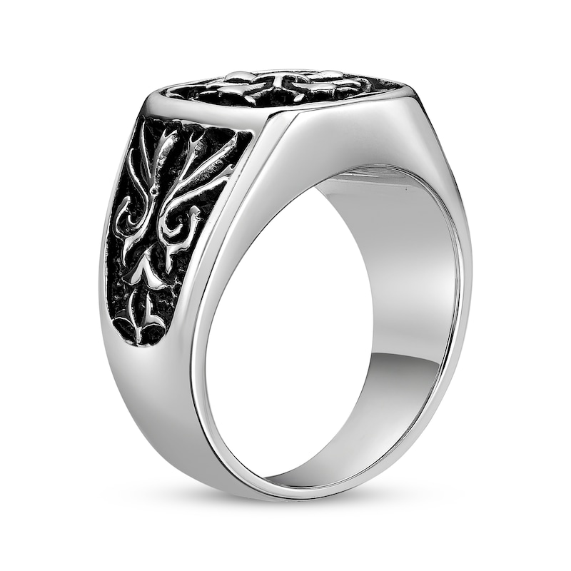 Men's Antique-Finish Fleur-De-Lis Cross Ring Stainless Steel | Kay