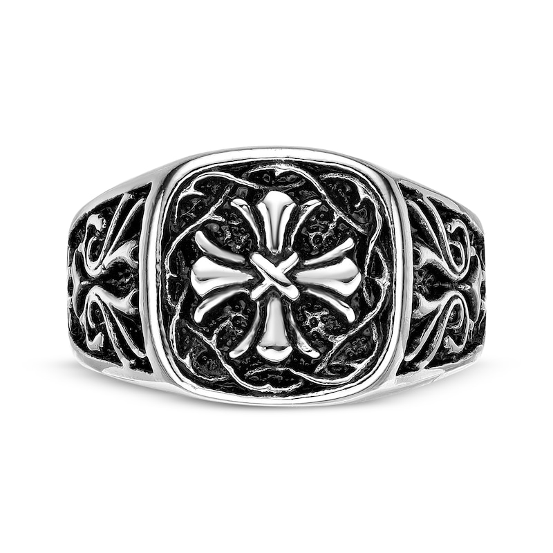 Main Image 4 of Men's Antique-Finish Fleur-De-Lis Cross Ring Stainless Steel