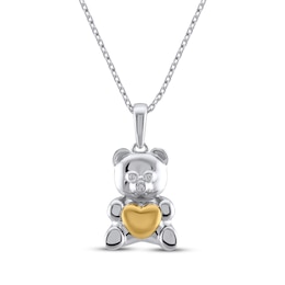 Teddy Bear Jewelry Collection Honoring St. Jude Diamond Accent Heart Necklace Sterling Silver & 10K Yellow Gold 18&quot;