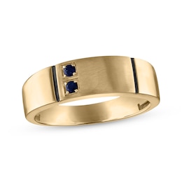 Men's Blue Sapphire Wedding Band 10K Yellow Gold