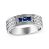 Thumbnail Image 1 of Men's Square-Cut Blue Sapphire & Diamond Wedding Band 1/5 ct tw 10K White Gold