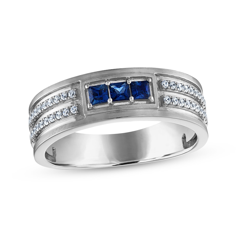 Men's Square-Cut Blue Sapphire & Diamond Wedding Band 1/5 ct tw 10K ...