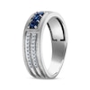 Thumbnail Image 2 of Men's Square-Cut Blue Sapphire & Diamond Wedding Band 1/5 ct tw 10K White Gold