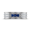 Thumbnail Image 3 of Men's Square-Cut Blue Sapphire & Diamond Wedding Band 1/5 ct tw 10K White Gold