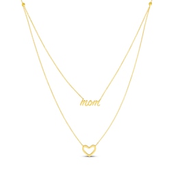 Layered &quot;Mom&quot; Heart Necklace 14K Yellow Gold 18&quot;