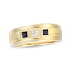 Thumbnail Image 1 of Men's Square-Cut Diamond & Blue Sapphire Wedding Band 1/10 ct tw 10K Yellow Gold