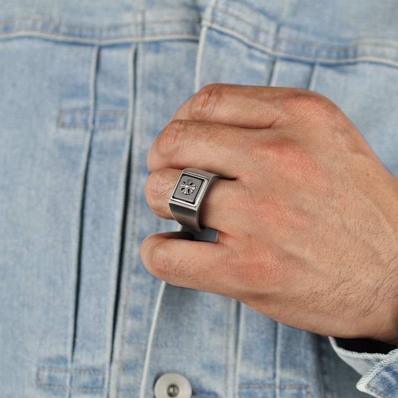 Main Image 5 of Men's Black Square Agate Ring Black Ion-Plated Stainless Steel