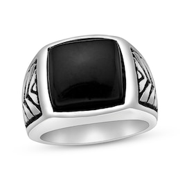 Men's Black Square Agate Ring Stainless Steel