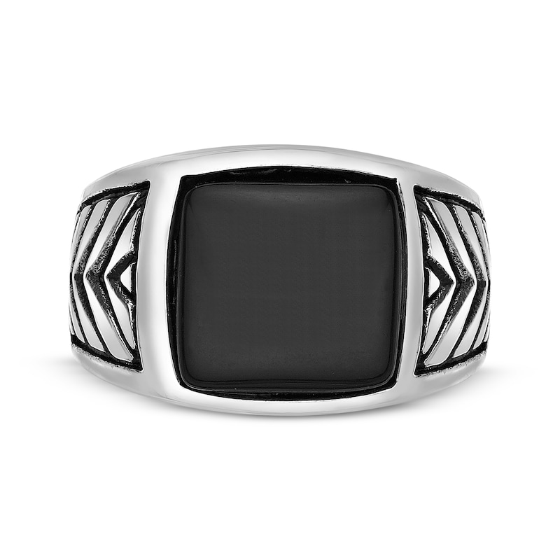 Men's Black Square Agate Ring Stainless Steel