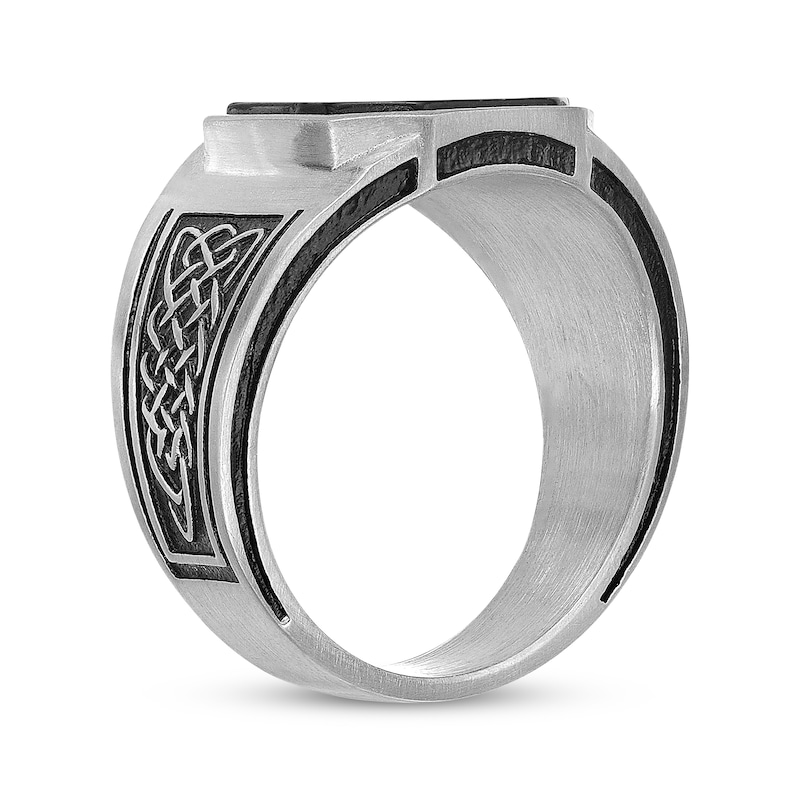 Main Image 2 of Men's Black Octagon Agate Ring Stainless Steel