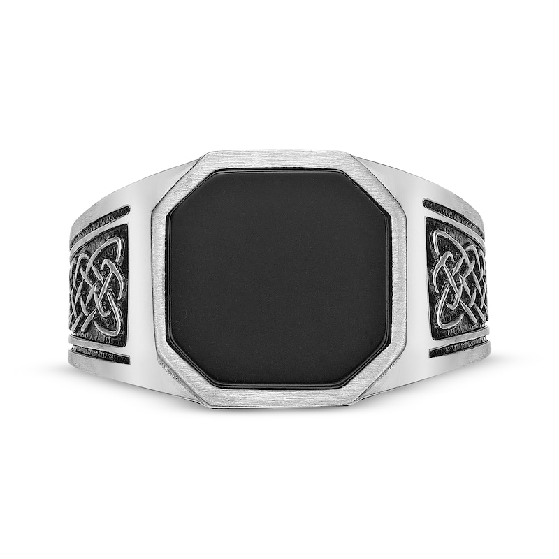 Main Image 4 of Men's Black Octagon Agate Ring Stainless Steel