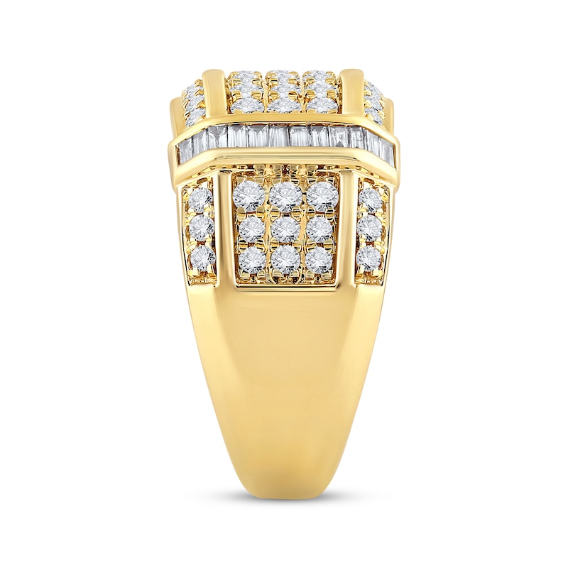 Main Image 2 of Men's Round & Baguette-Cut Diamond Ring 1-1/2 ct tw 10K Yellow Gold