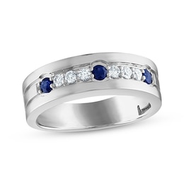 Men's Blue Sapphire & Diamond Wedding Band 1/4 ct tw 10K White Gold