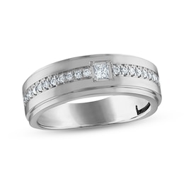 Now + Forever Men's Square & Round-Cut Diamond Wedding Band 1/3 ct tw 10K White Gold