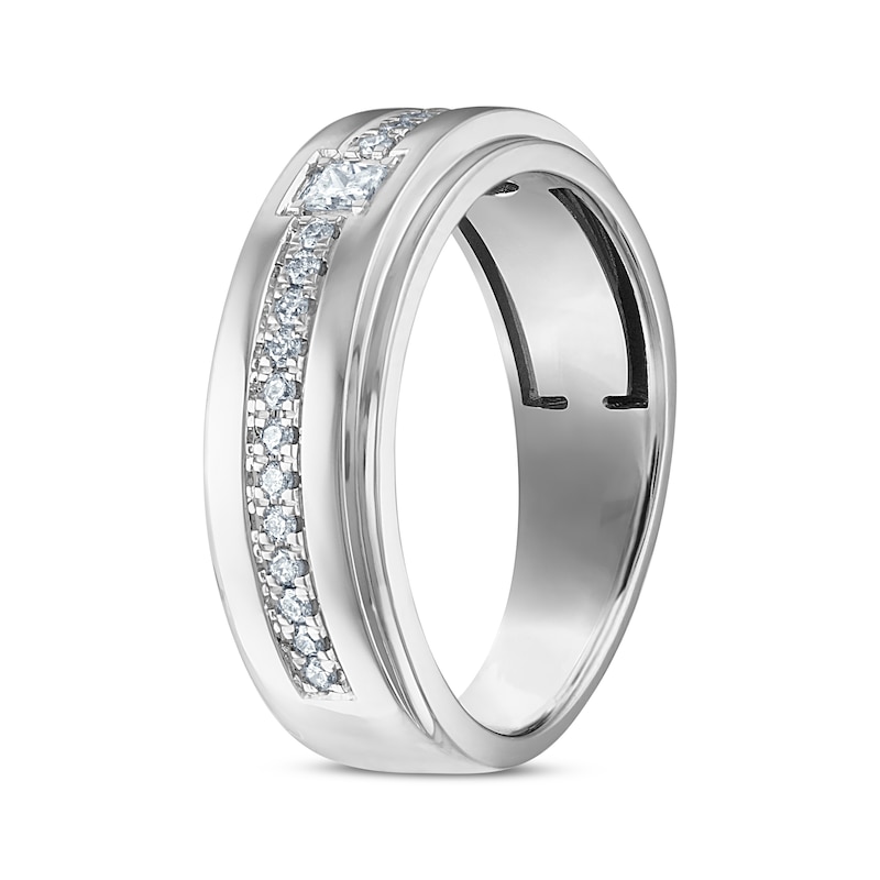 Main Image 2 of Men's Square & Round-Cut Diamond Wedding Band 1/3 ct tw 10K White Gold