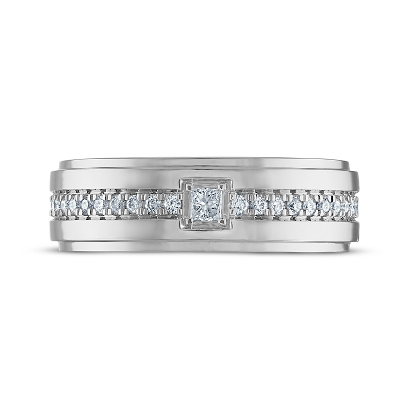 Main Image 3 of Men's Square & Round-Cut Diamond Wedding Band 1/3 ct tw 10K White Gold