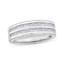 Men's Baguette & Round-Cut Diamond Wedding Band 1/2 ct tw 10K White Gold