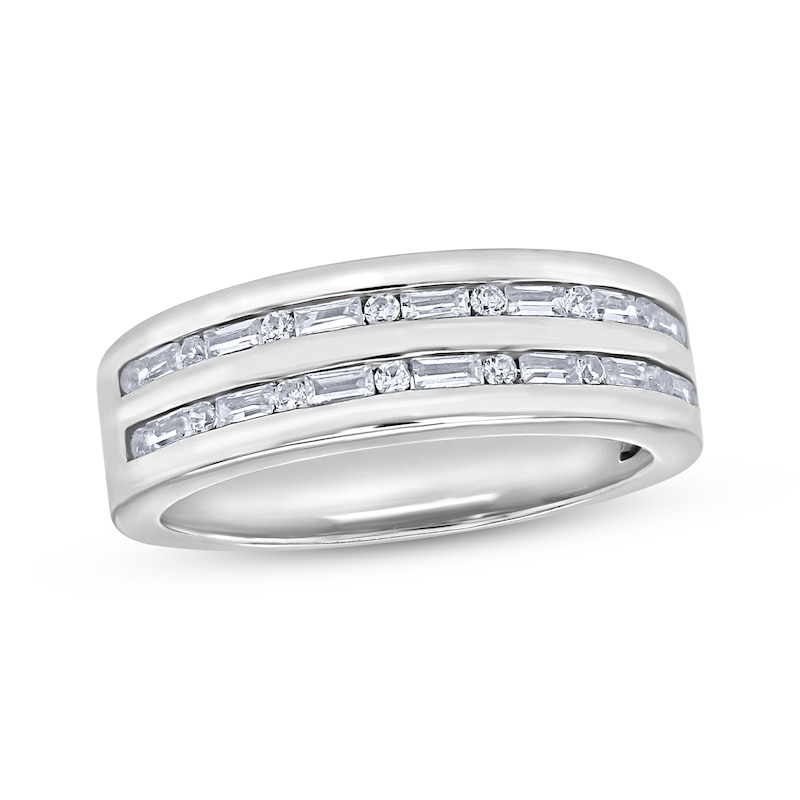 Main Image 1 of Men's Baguette & Round-Cut Diamond Wedding Band 1/2 ct tw 10K White Gold