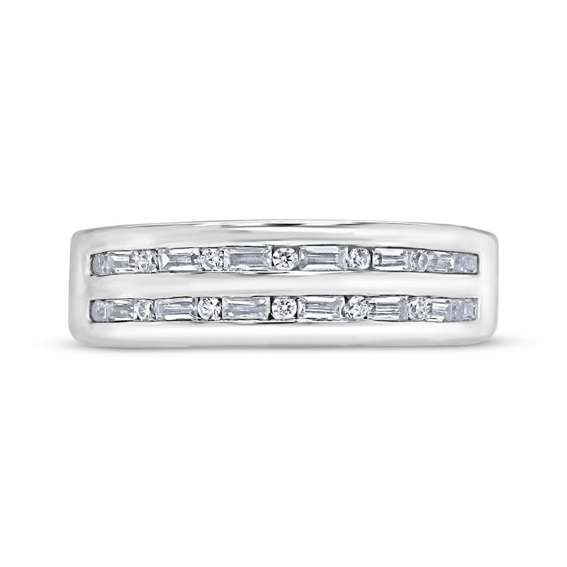 Main Image 3 of Men's Baguette & Round-Cut Diamond Wedding Band 1/2 ct tw 10K White Gold