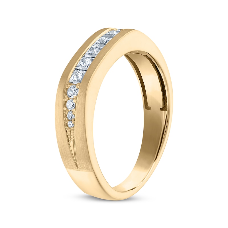 Main Image 2 of Men's Square & Round-Cut Diamond Wedding Band 5/8 ct tw 10K Yellow Gold