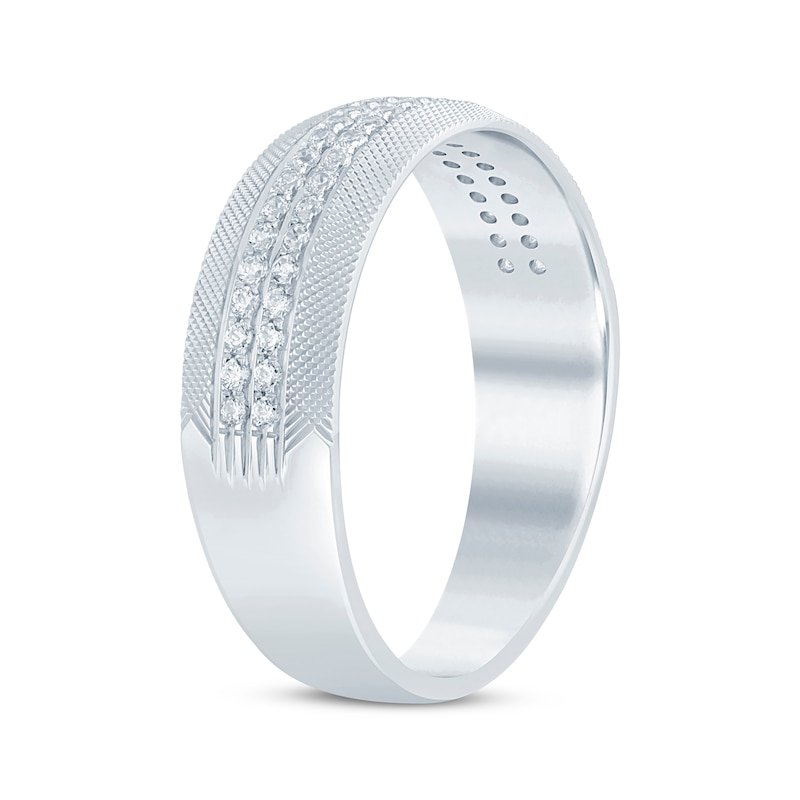 Main Image 2 of Men's Round-Cut Diamond Mesh Pattern Band 1/3 ct tw 10K White Gold