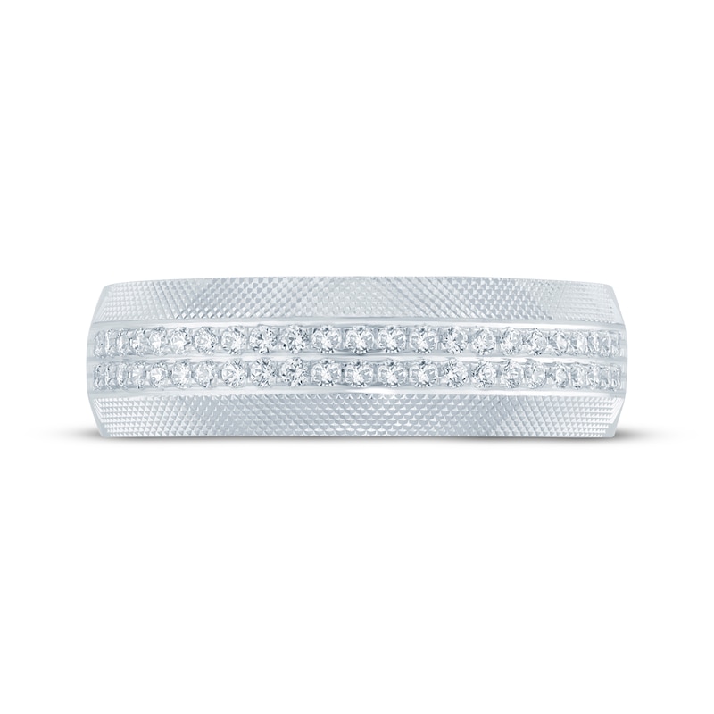 Main Image 3 of Men's Round-Cut Diamond Mesh Pattern Band 1/3 ct tw 10K White Gold