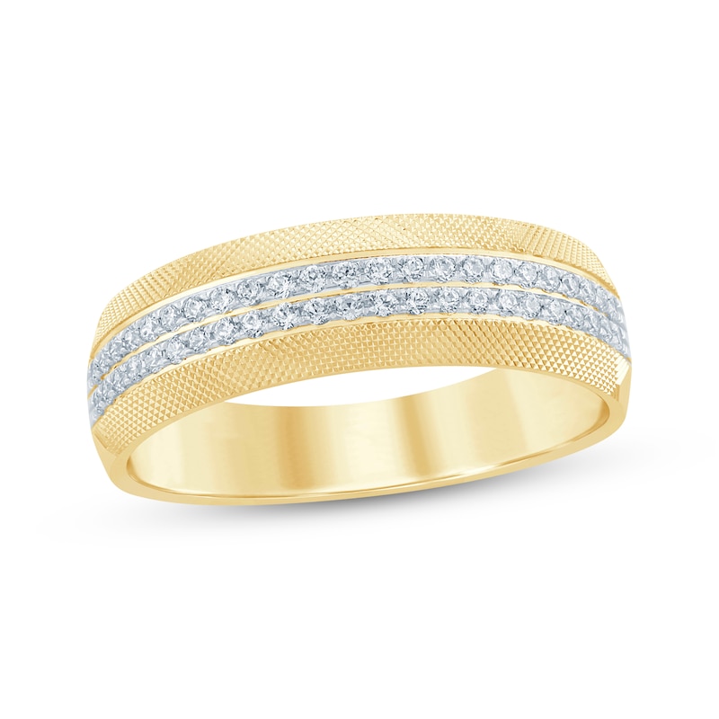 Main Image 1 of Men's Round-Cut Diamond Mesh Pattern Wedding Band 1/3 ct tw 10K Yellow Gold