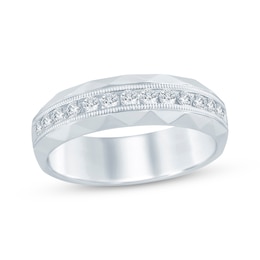 Now + Forever Men's Round-Cut Diamond Patterned Wedding Band 1/2 ct tw 10K White Gold