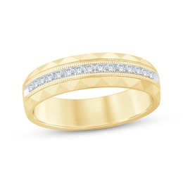 Men's Round-Cut Diamond Patterned Wedding Band 1/4 ct tw 10K Yellow Gold