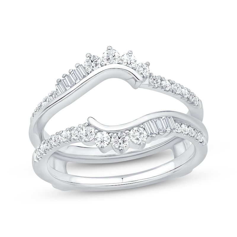 Main Image 1 of Baguette & Round-Cut Diamond Asymmetric Curve Enhancer Ring 1/2 ct tw 14K White Gold