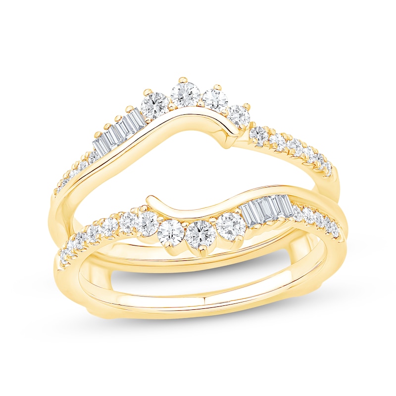 Main Image 1 of Baguette & Round-Cut Diamond Asymmetric Curve Enhancer Ring 1/2 ct tw 14K Yellow Gold