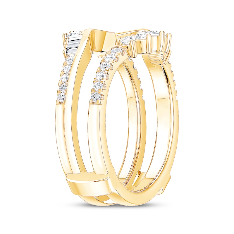 Main Image 2 of Baguette & Round-Cut Diamond Asymmetric Curve Enhancer Ring 1/2 ct tw 14K Yellow Gold